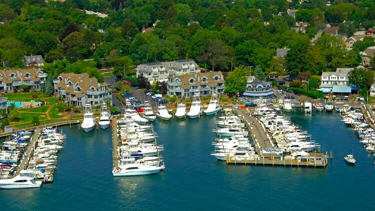 Aerial photo showcasing Brielle's harbor, capturing the beauty and activity of the waterfront area.