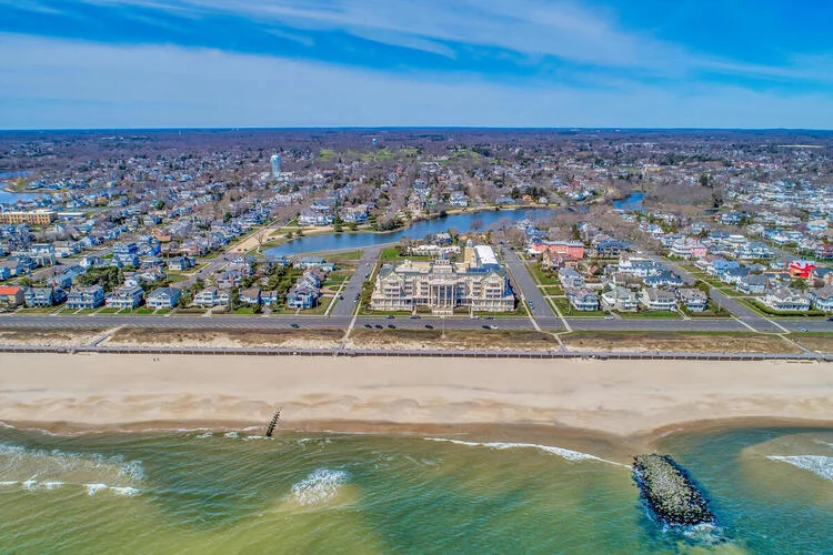 Aerial view of Jersey Shore beach homes, highlighting their beautiful coastal location.