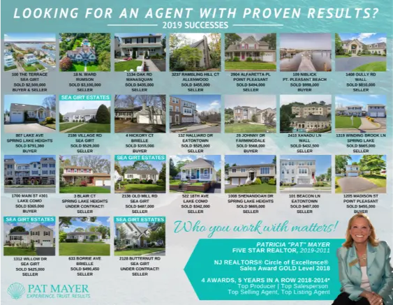Pat Mayer with homes sold in 2019, highlighting her success as a Jersey Shore Realtor.